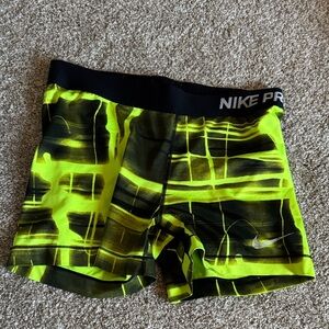 Nike Pro Electric Yellow and Black Patterned compression Shorts